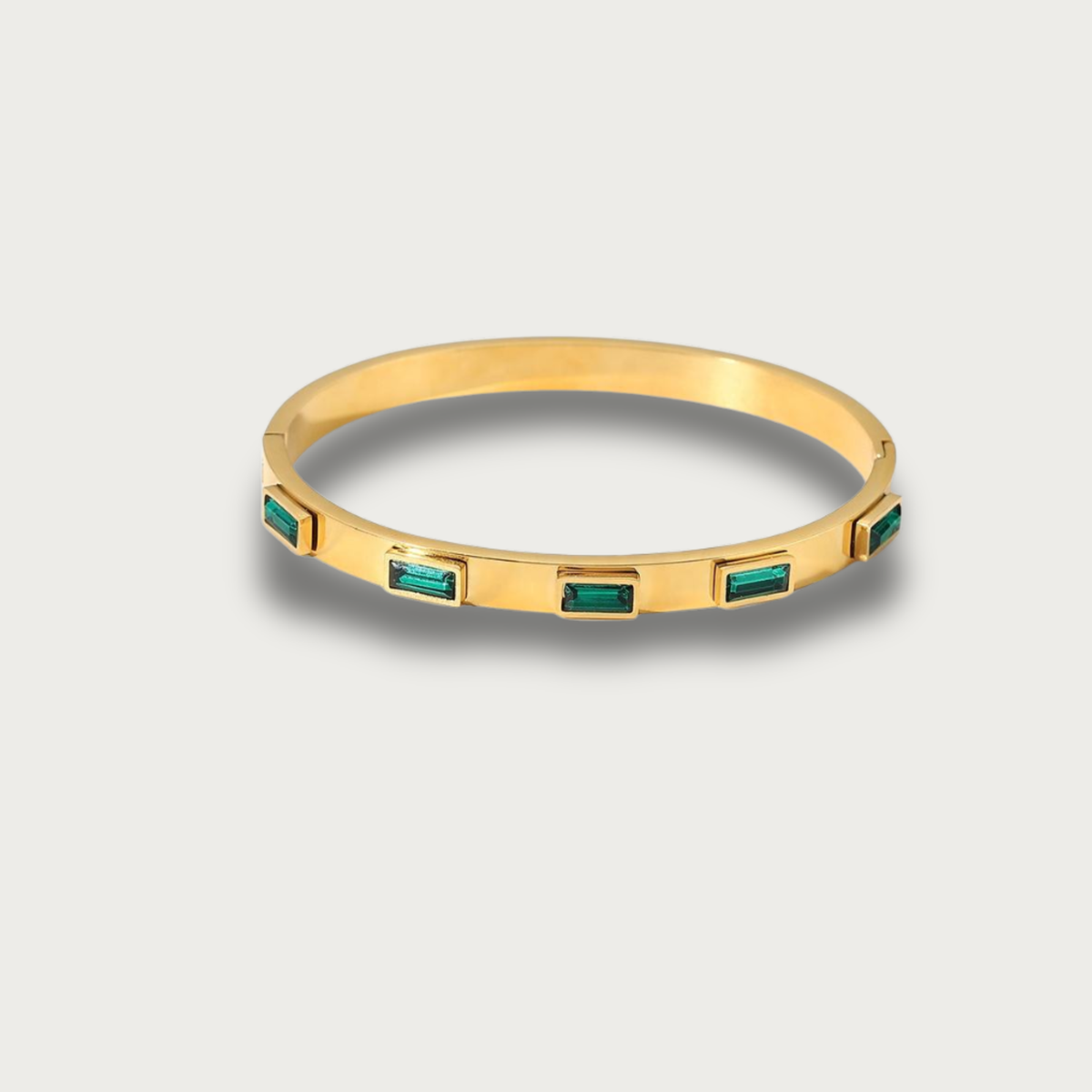 Rectangular Green Zirconia Gold Bangle Bracelet
