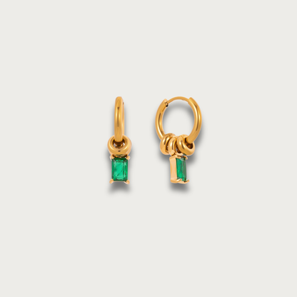 Rectangular Green Zirconia Pendant Hoop Earrings