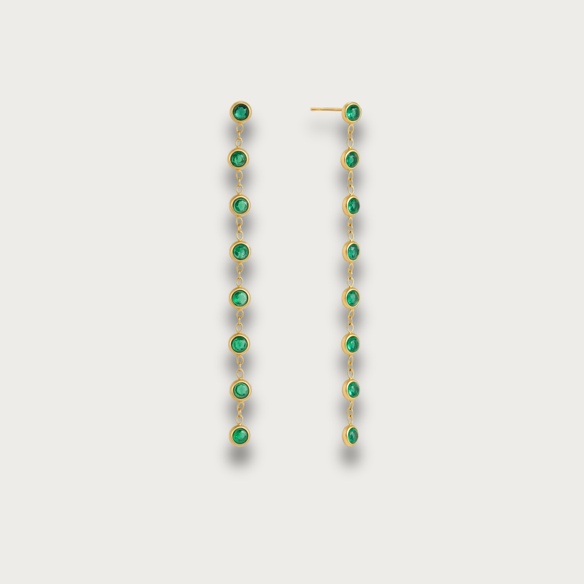 Circle Green Zirconias Long Stud Earrings