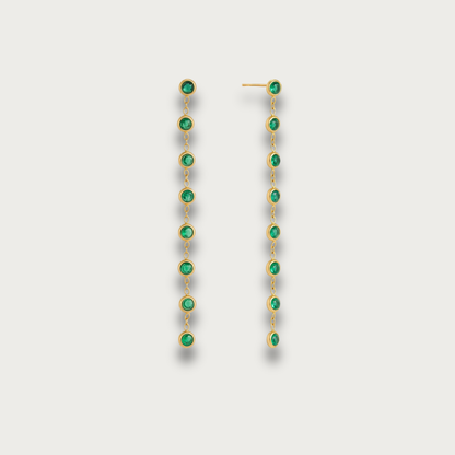 Circle Green Zirconias Long Stud Earrings
