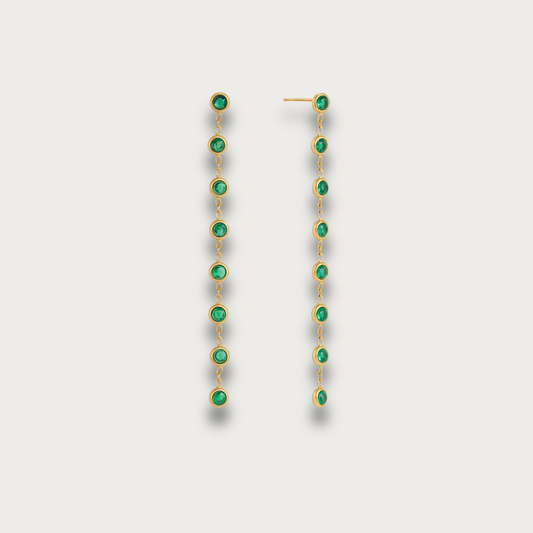 Circle Green Zirconias Long Stud Earrings