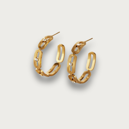 Zirconias Bar Hoop Stud Gold Earrings