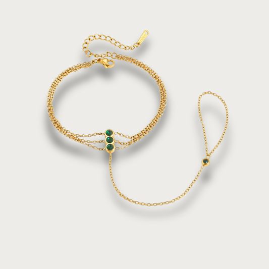 Circle Green Zirconias Finger Bracelet