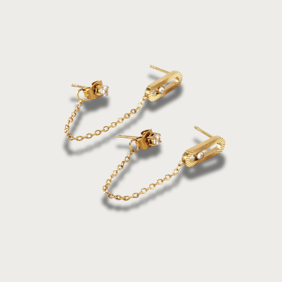 Zirconias Bar Chain Stud Gold Earrings