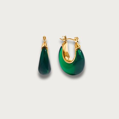 Green Stone Hoop Earrings