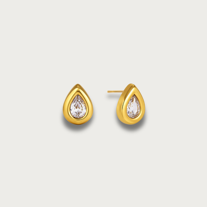 Zirconia Drop Stud Gold Earrings