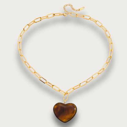 Brown Stone Chunky Heart Pendant Necklace
