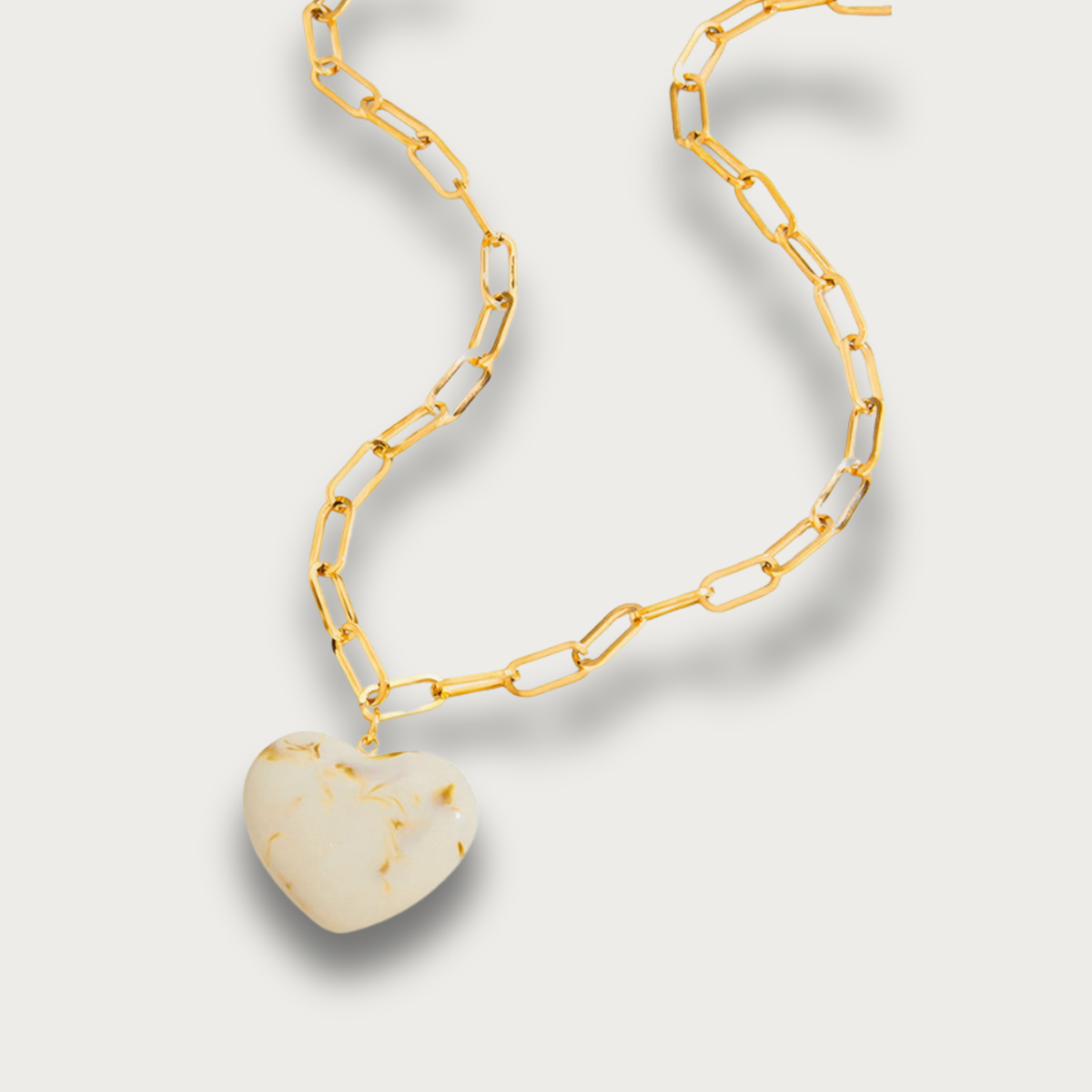 Marble Stone Chunky Heart Pendant Necklace