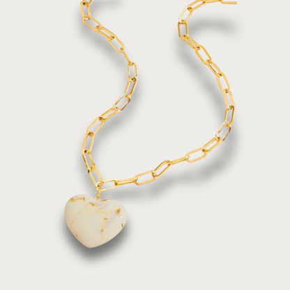 Marble Stone Chunky Heart Pendant Necklace