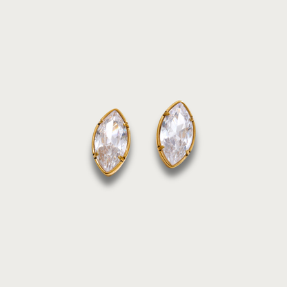 Eye Shaped Zirconia Large Stud Gold Earrings