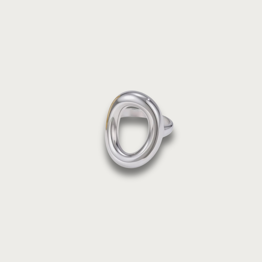 Silver Hollow Oval Statement Ring