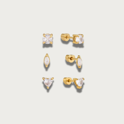 Zirconias Piercing Mini Stud Gold Earring Set