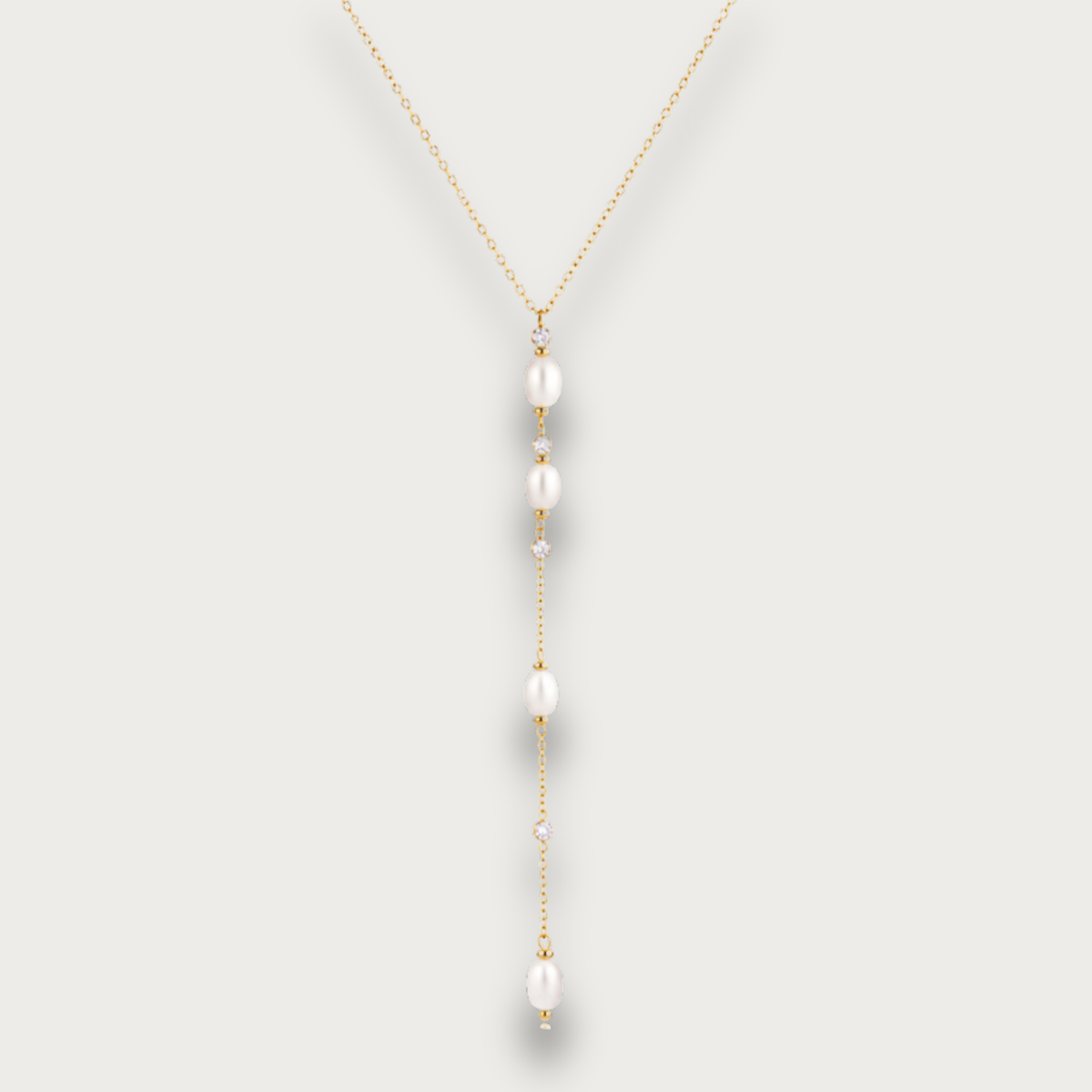 Minimalist Pearls & Zirconias Lariat Necklace
