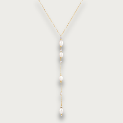 Minimalist Pearls & Zirconias Lariat Necklace