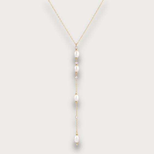 Minimalist Pearls & Zirconias Lariat Necklace