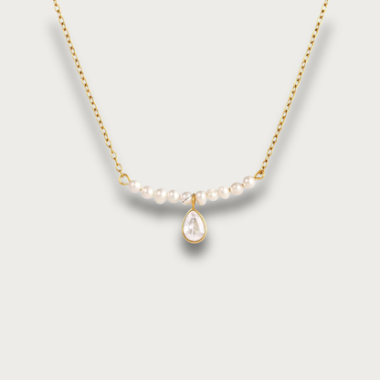 Drop Zirconia & Pearls Pendant Necklace