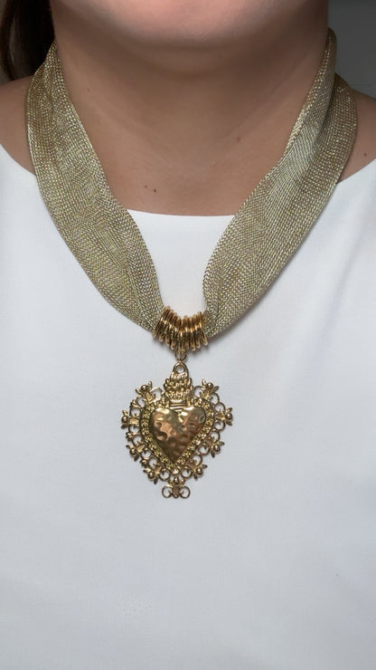 Big Heart Pendant Fabric Necklace