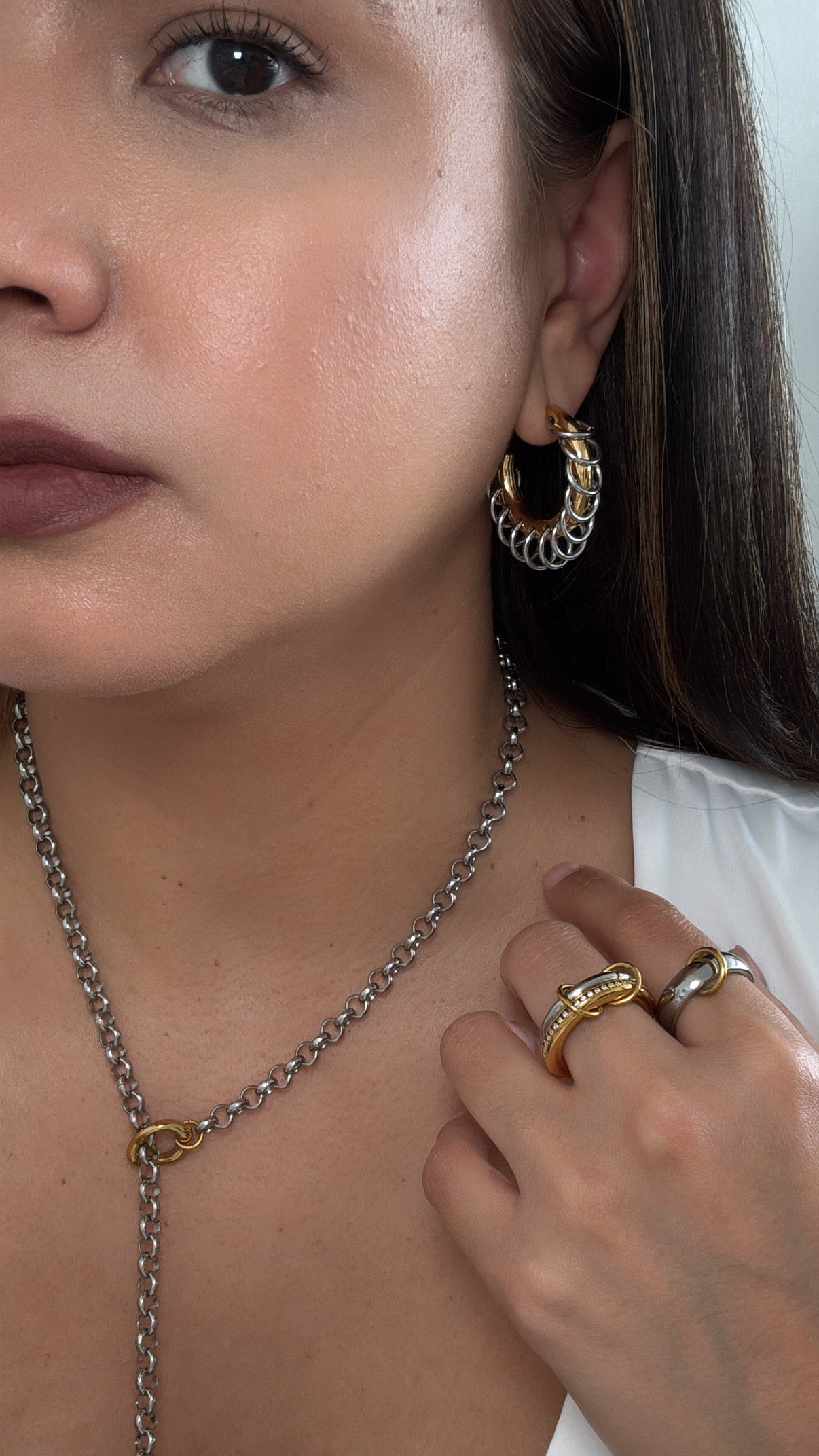 Two Tone Fringe Hoop Earrings