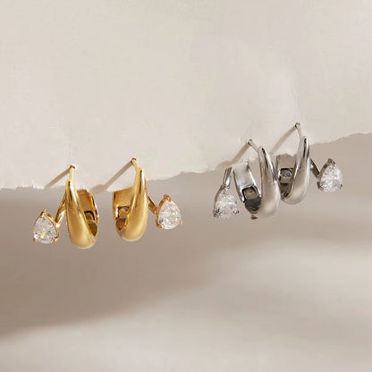 Silver Drop Zirconia Double Layer Hoop Earrings