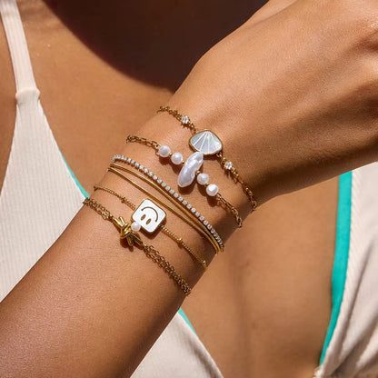 Shell Square Happy Face Chain Bracelet