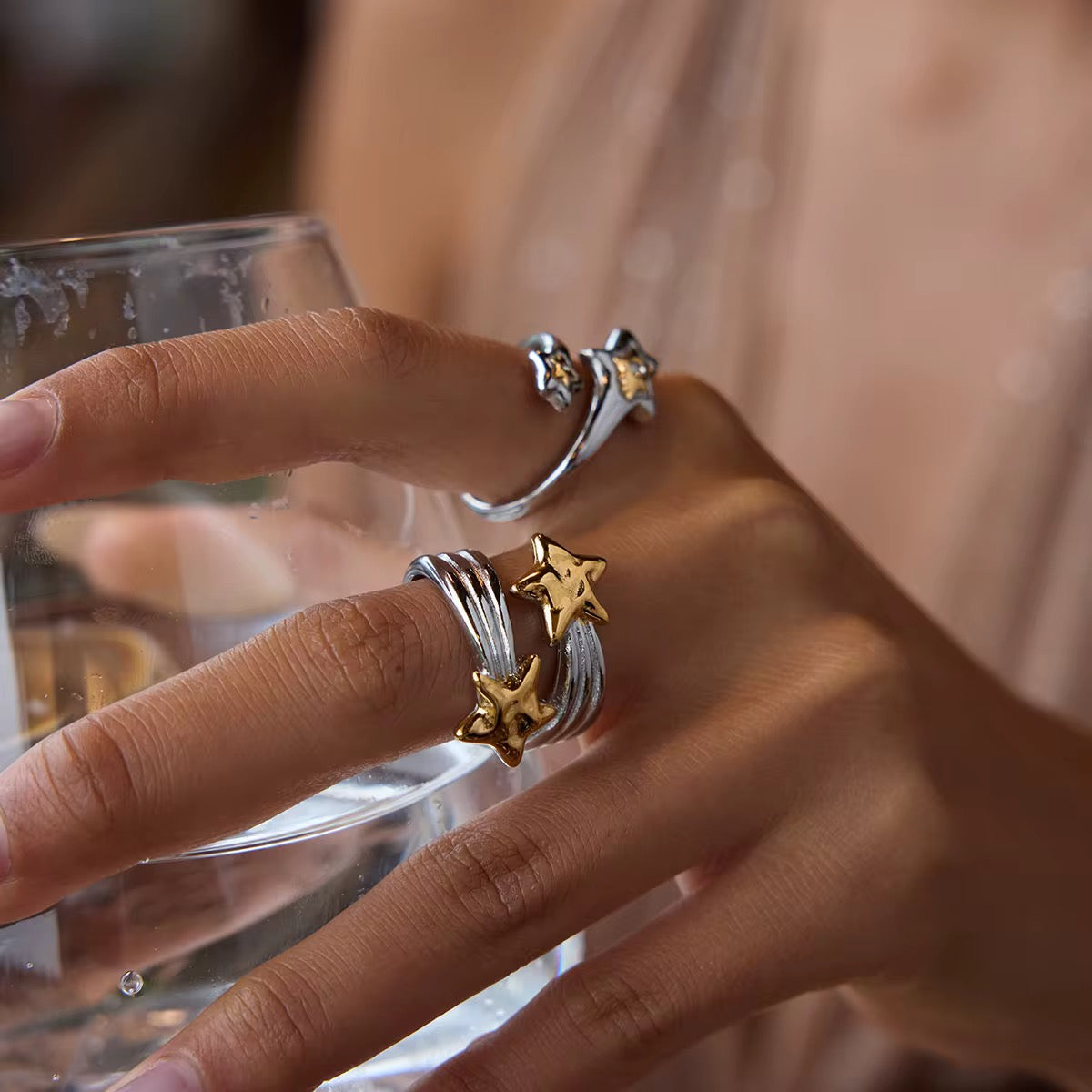 Two Tone Stars Open Ring