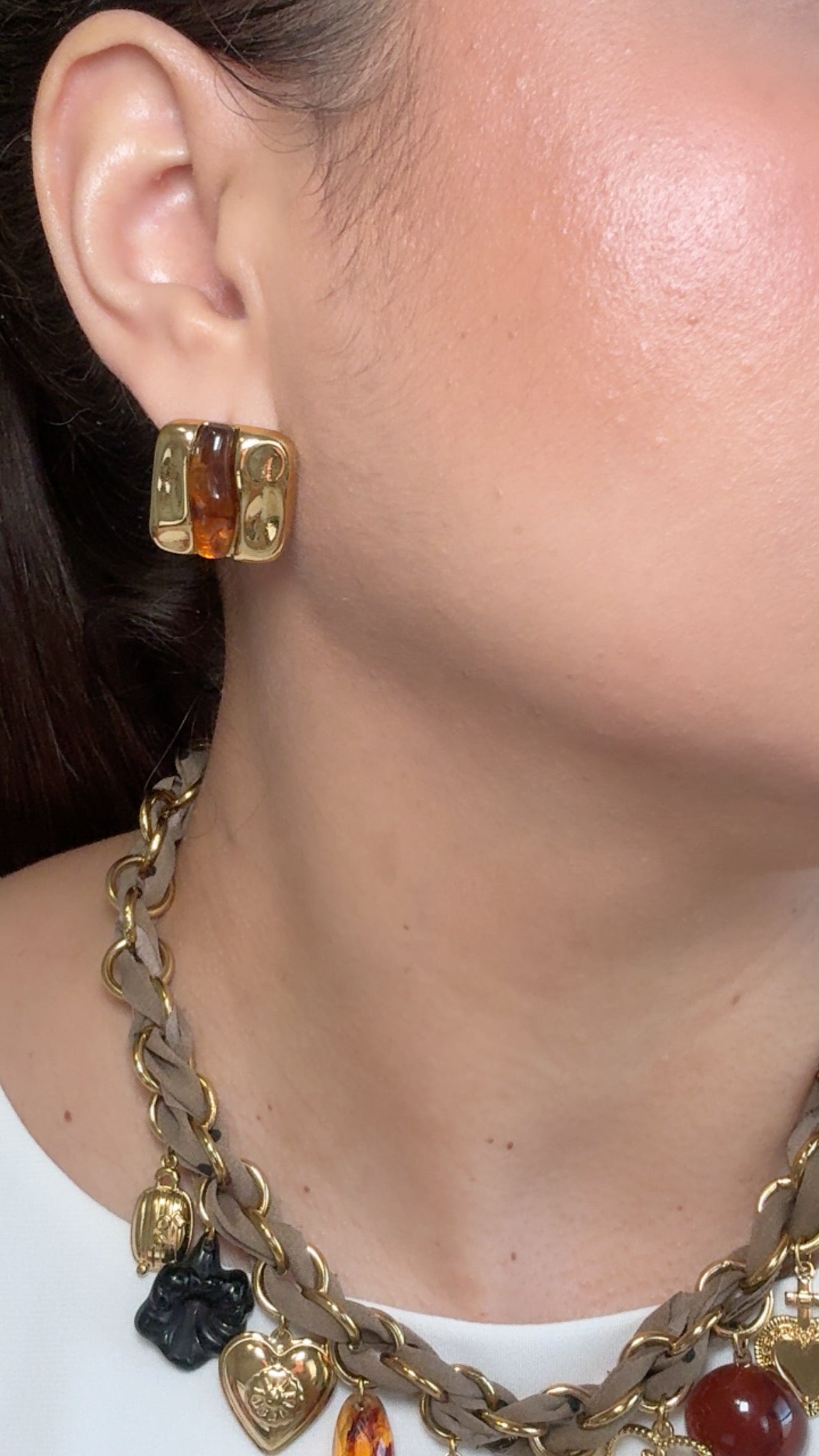 Brown Resin Square Shape Stud Earrings
