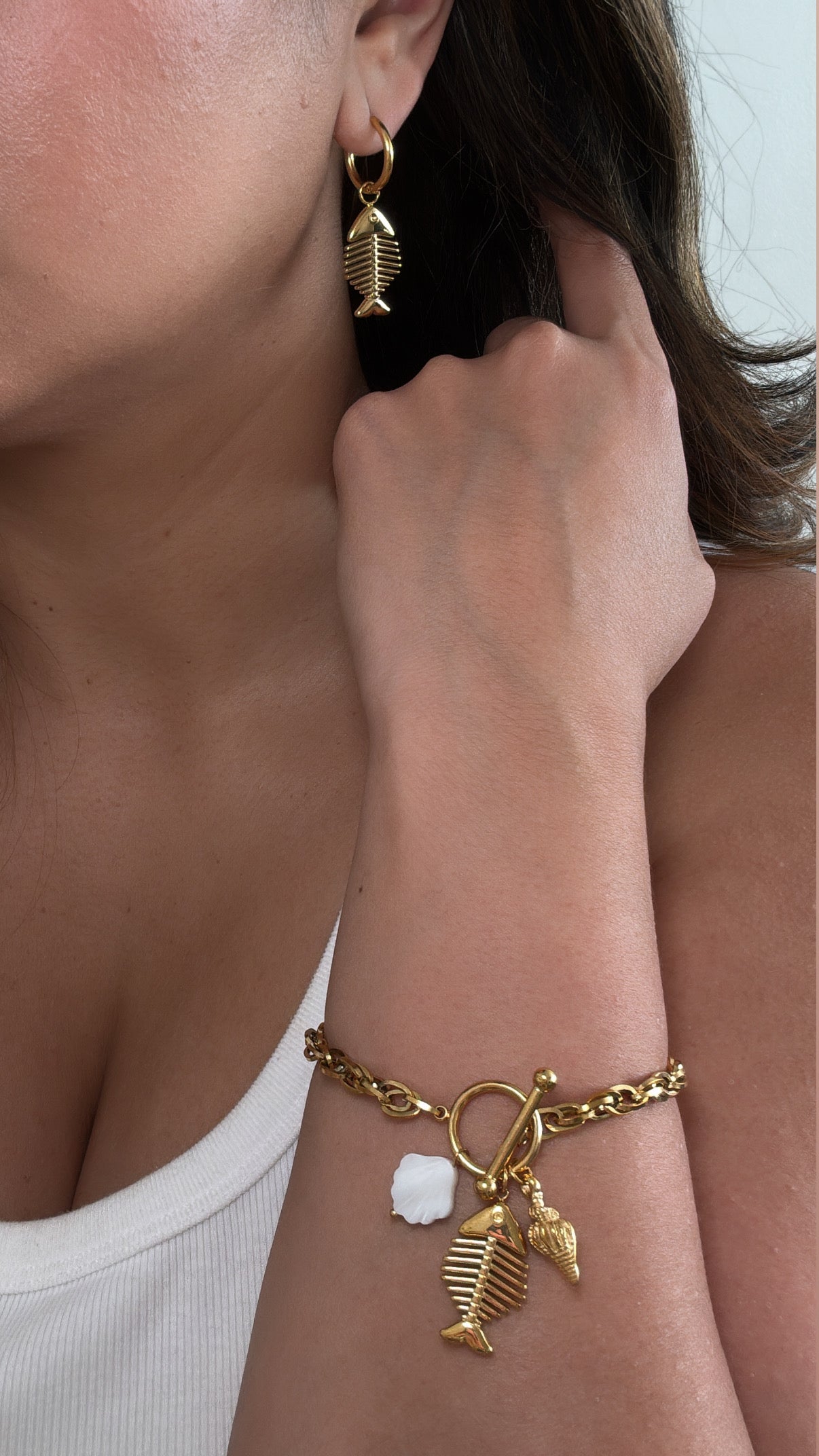 Fish Bone Charm Huggie Earrings