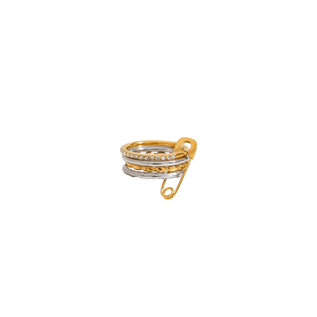 Two Tone Safety Pin Multi Layer Ring