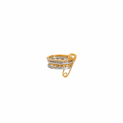 Two Tone Safety Pin Multi Layer Ring