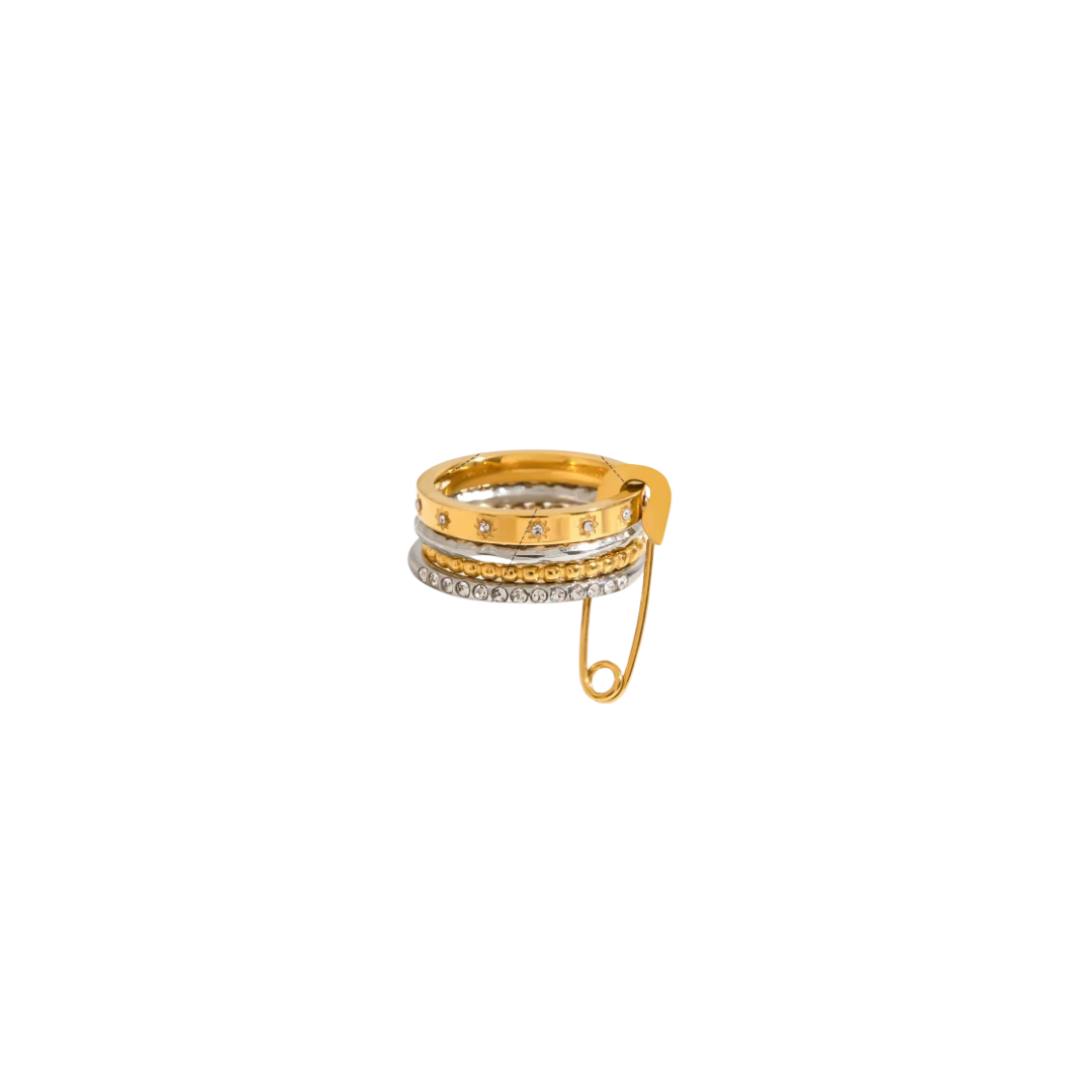 Two Tone Safety Pin Multi Layer Ring