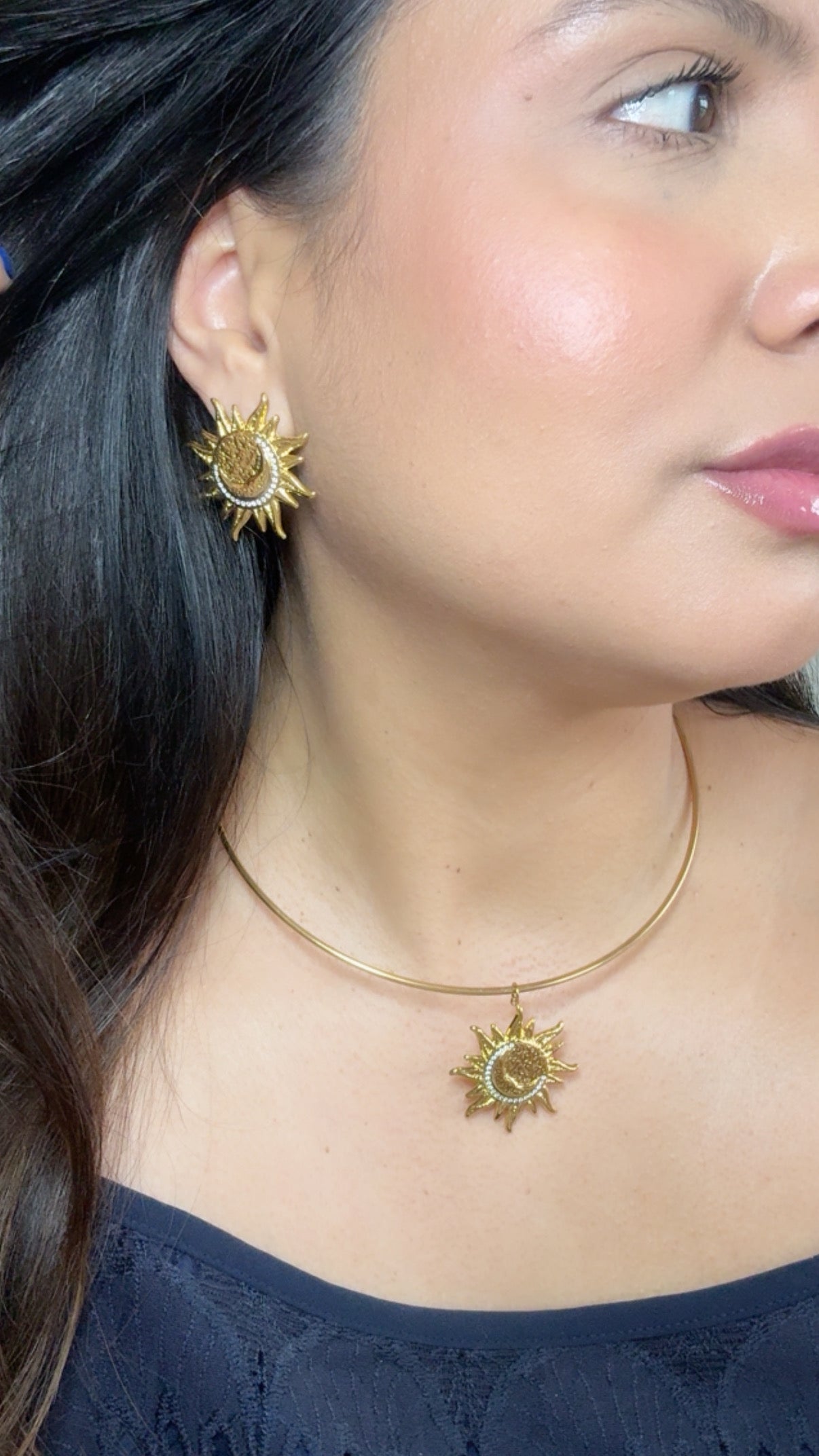 Zirconias Textured Large Sun Stud Earrings