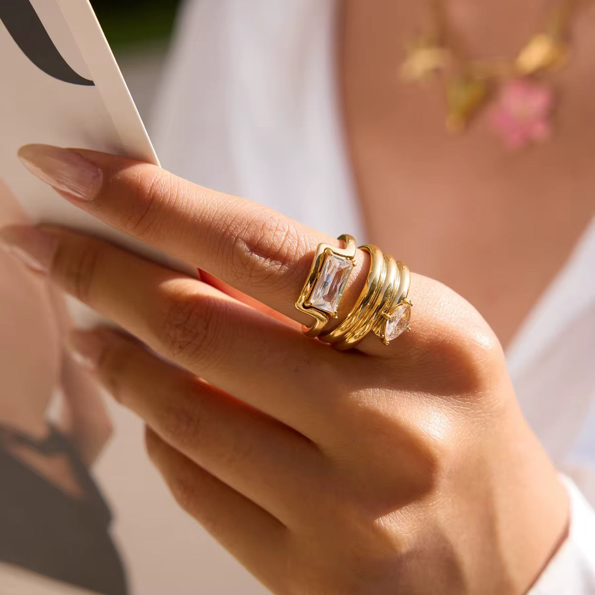 Oval Zirconia Wide Ring