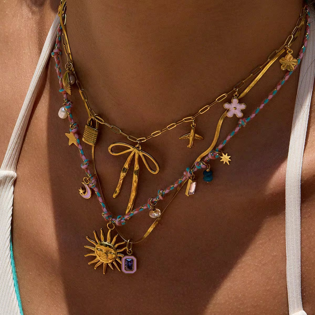 Sun & Charms Colorful Thread Necklace