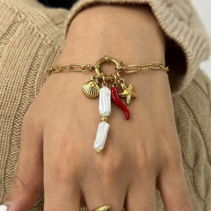 Chili & Sea Charms Link Chain Bracelet
