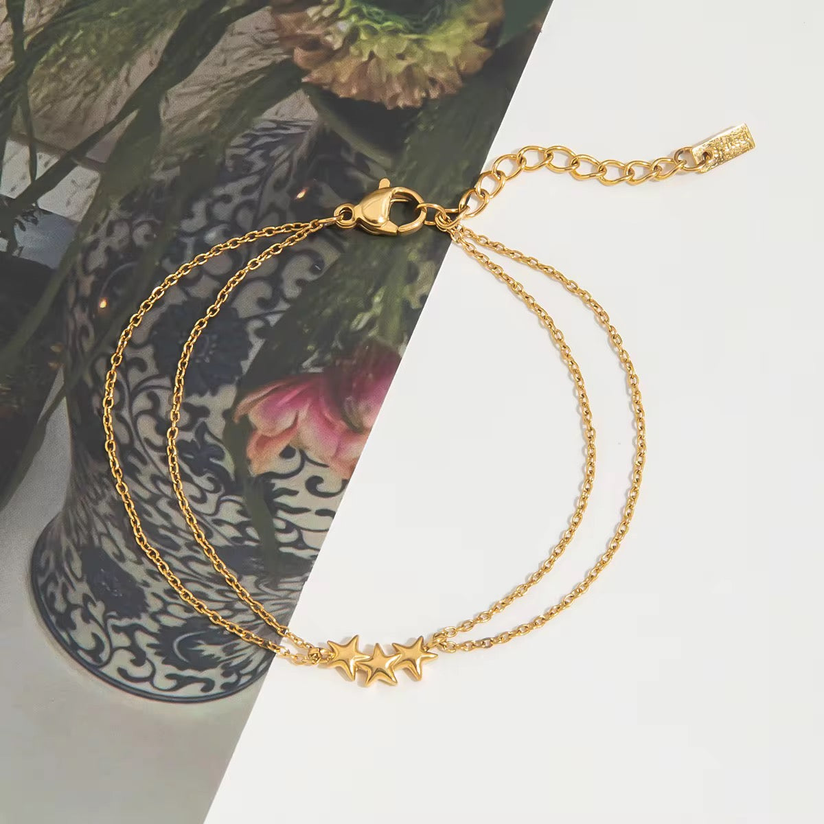 Three Mini Stars Double Chain Bracelet