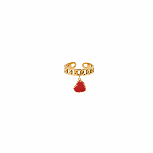 Red Heart Charm Cuban Ring