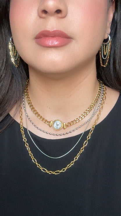 Two Tone Chains Hoop Earrings