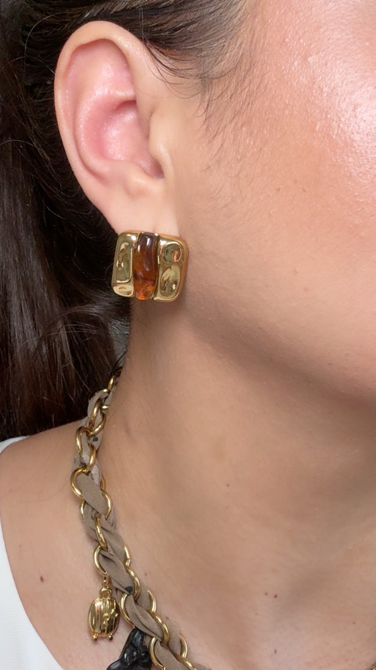 Brown Resin Square Shape Stud Earrings