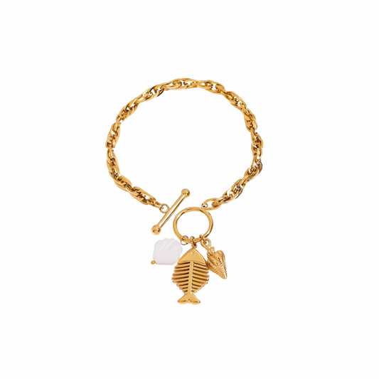 Fish Bone & Shells Charms Toggle Bracelet
