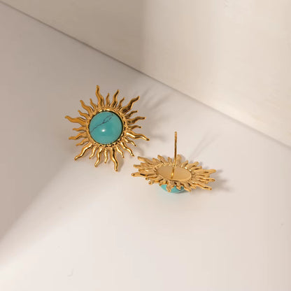 Turquoise Sun Chunky Studs Earrings
