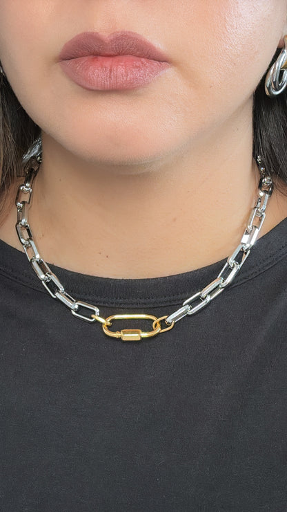 Two Tone Carabiner Chain Necklace
