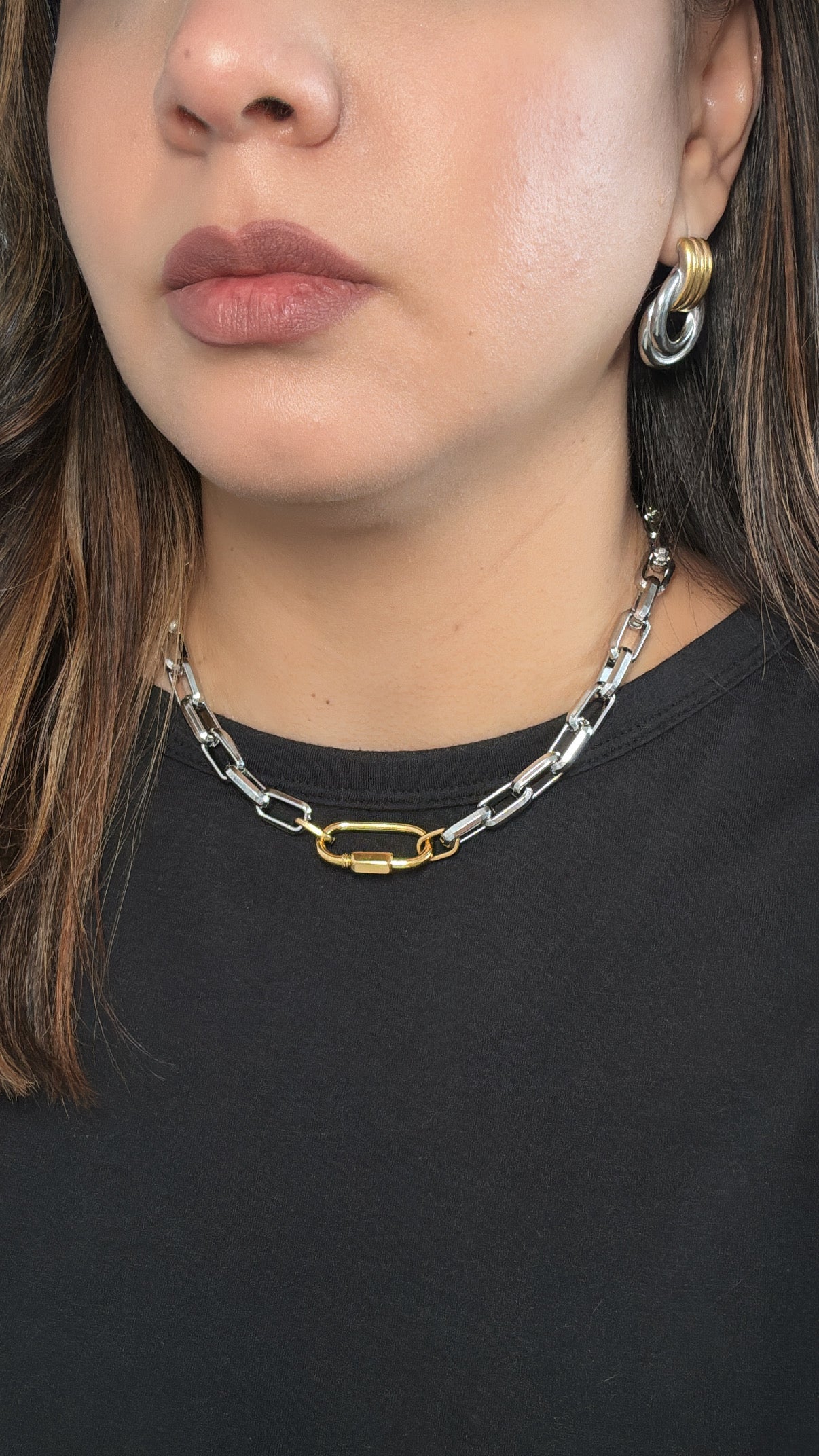 Two Tone Carabiner Chain Necklace