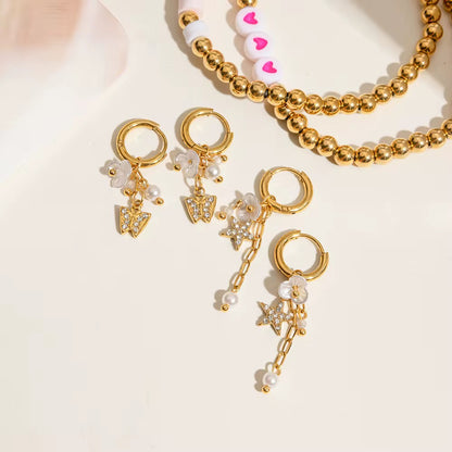 Zirconias Butterfly Pendants Huggie Earrings