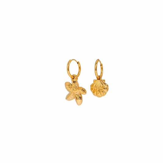 Starfish & Shell Charm Huggie Earrings