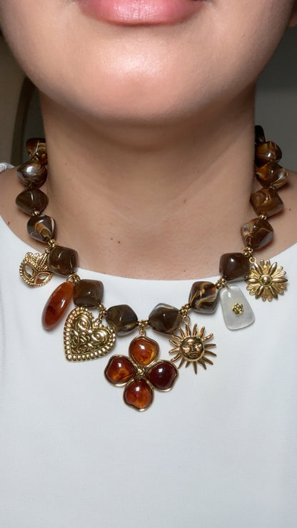 Chunky Charms Brown Resin Necklace