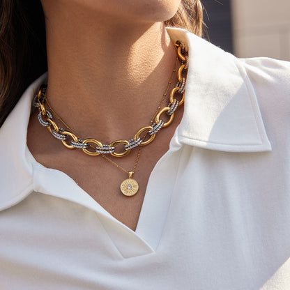 Two Tone Oval Twist Chunky Chain Necklace