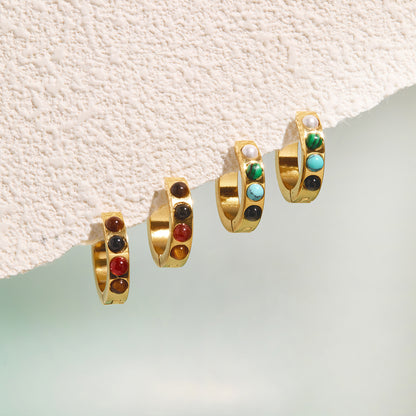 Blue & Green Stones Small Hoop Earrings