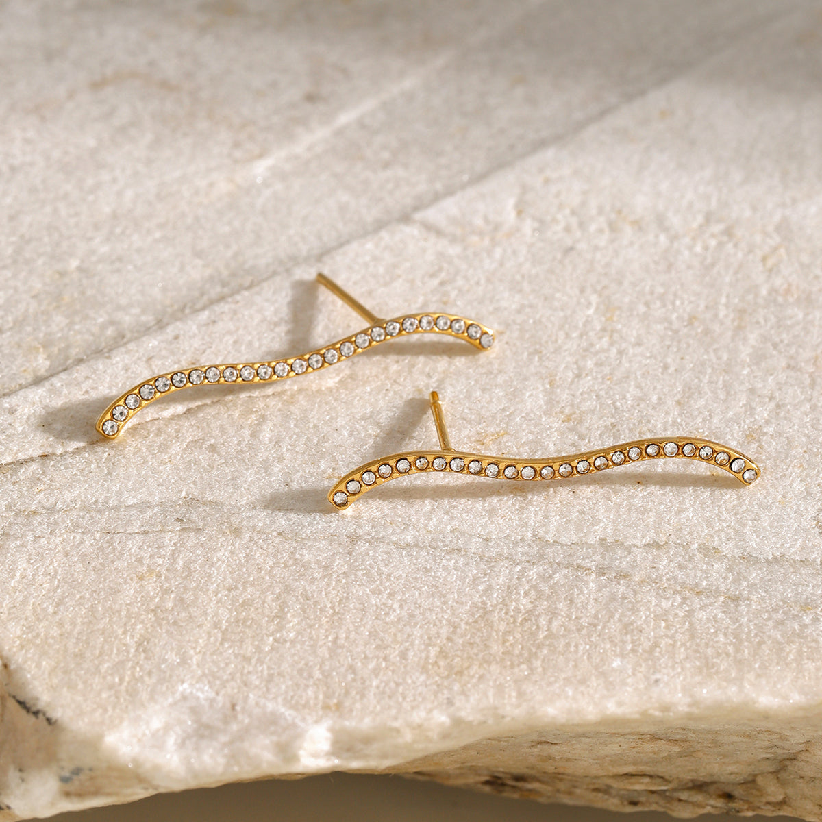 Dainty Zirconias Wavy Stud Earrings