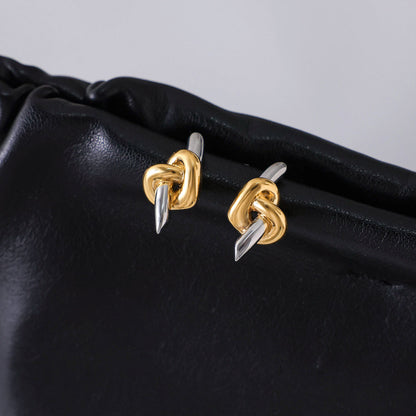Two Tone Knot Bar Stud Earrings