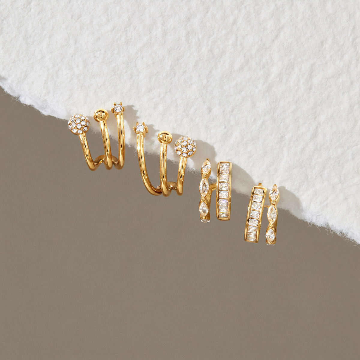 Zirconias Double Hoop Stud Gold Earrings